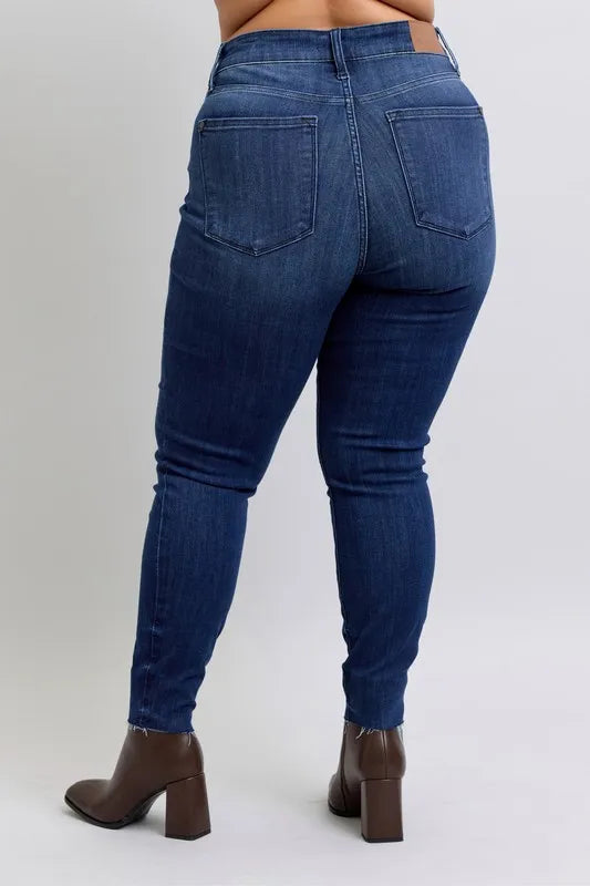 Judy Blue Full Size Mid Rise Skinny Jeans with Raw Hem Plus Size Carauana Store