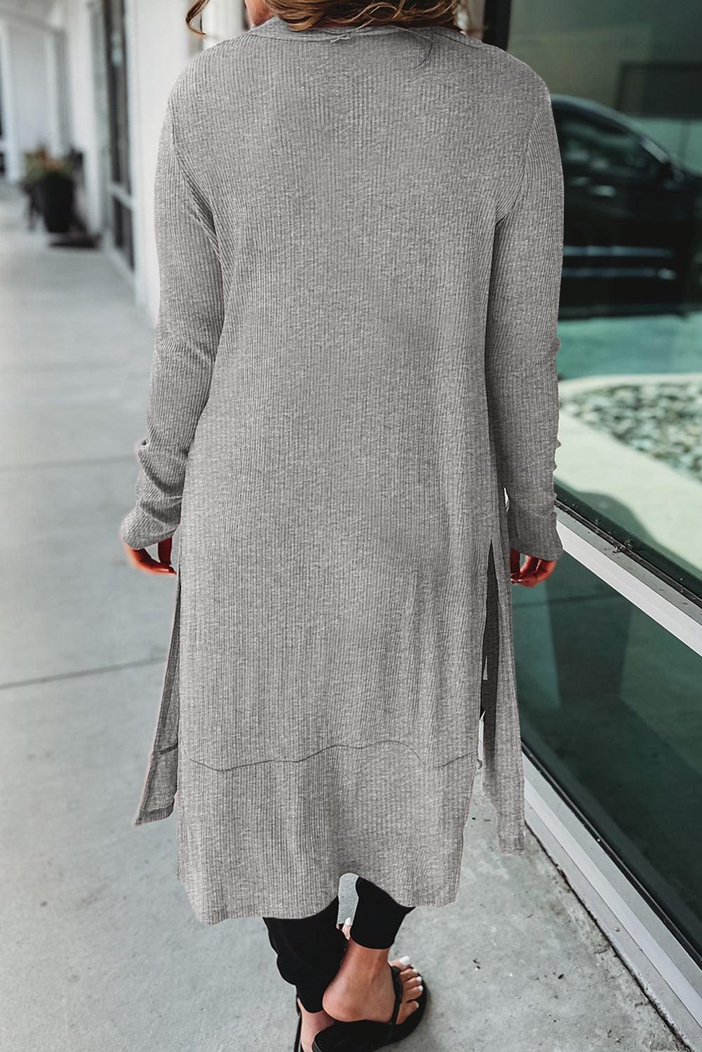 Button Up High-Low Long Sleeve Slit Cardigan Carauana Store