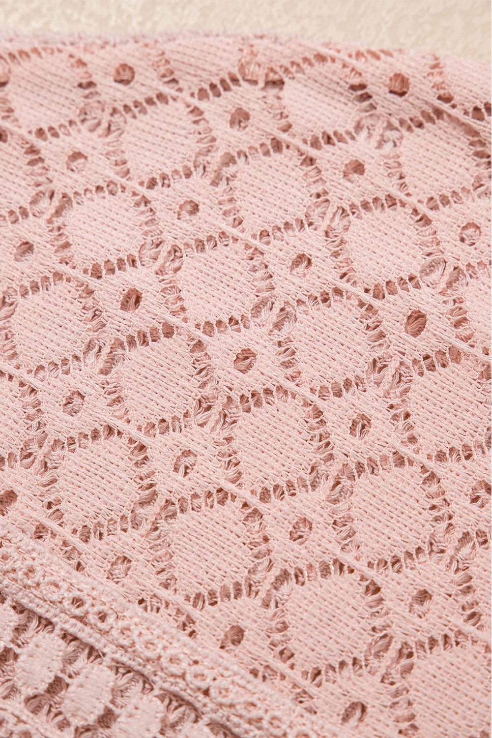 Light Pink Lace Patchwork Waffle Short Sleeve Top