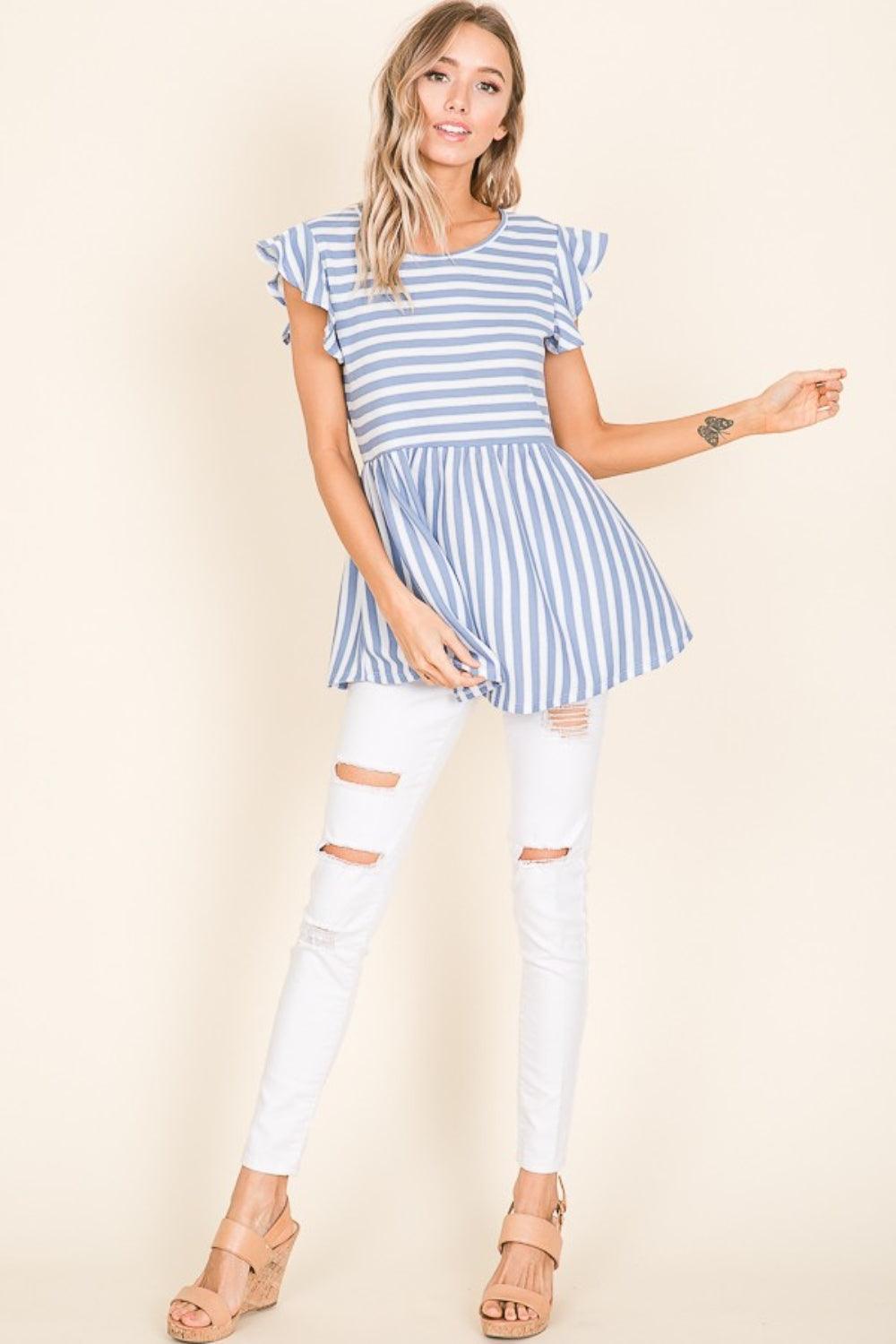 BOMBOM Striped Round Neck Blouse Carauana Store