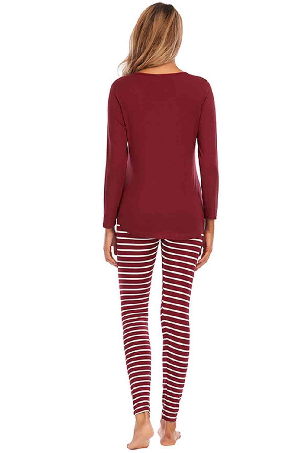 Graphic Round Neck Top and Striped Pants Set Carauana Store