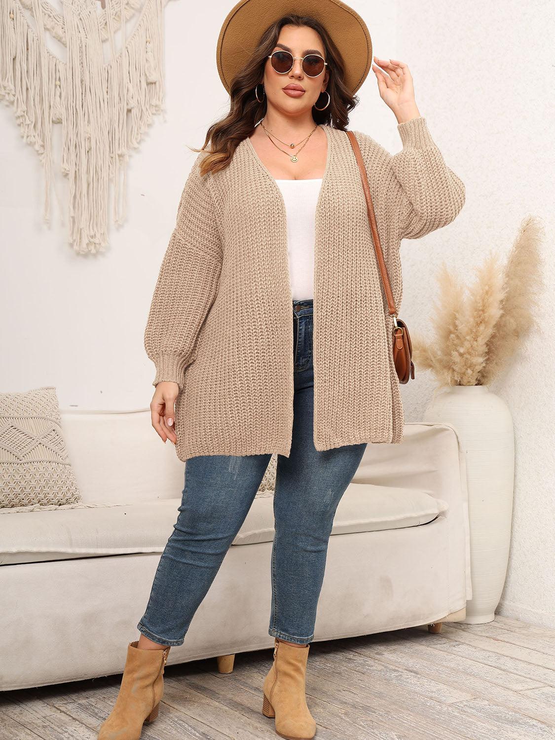 Plus Size Open Front Dropped Shoulder Knit Cardigan Carauana Store