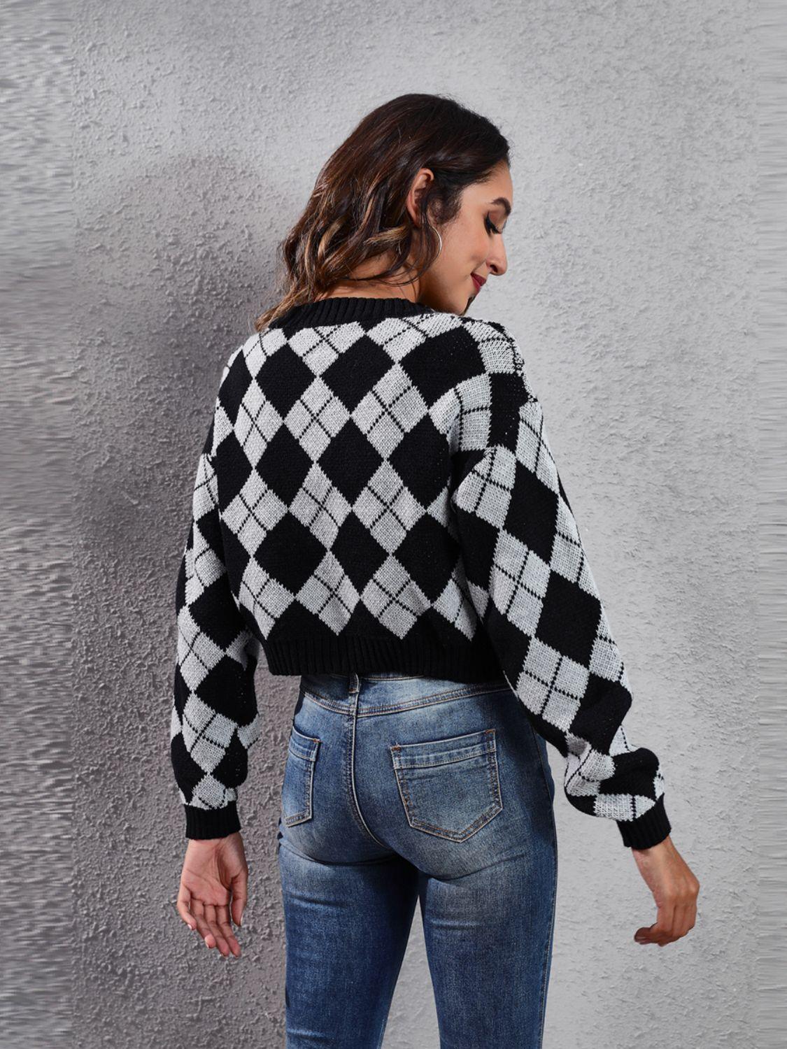 Geometric Button Up Long Sleeve Cardigan Carauana Store