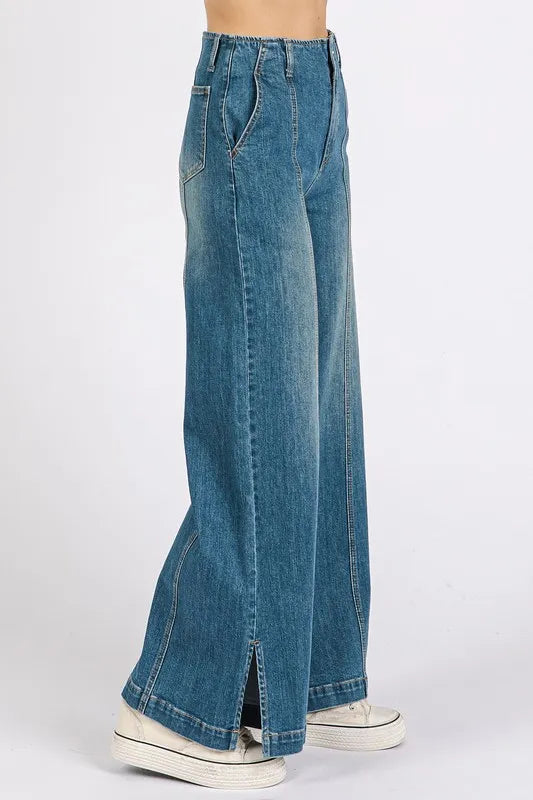 Mittoshop Medium Wash Seam Detail Wide Leg Denim Jeans Carauana Store