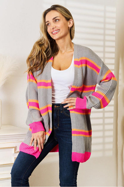 Woven Right Ribbed Long Sleeve Cardigan Carauana Store