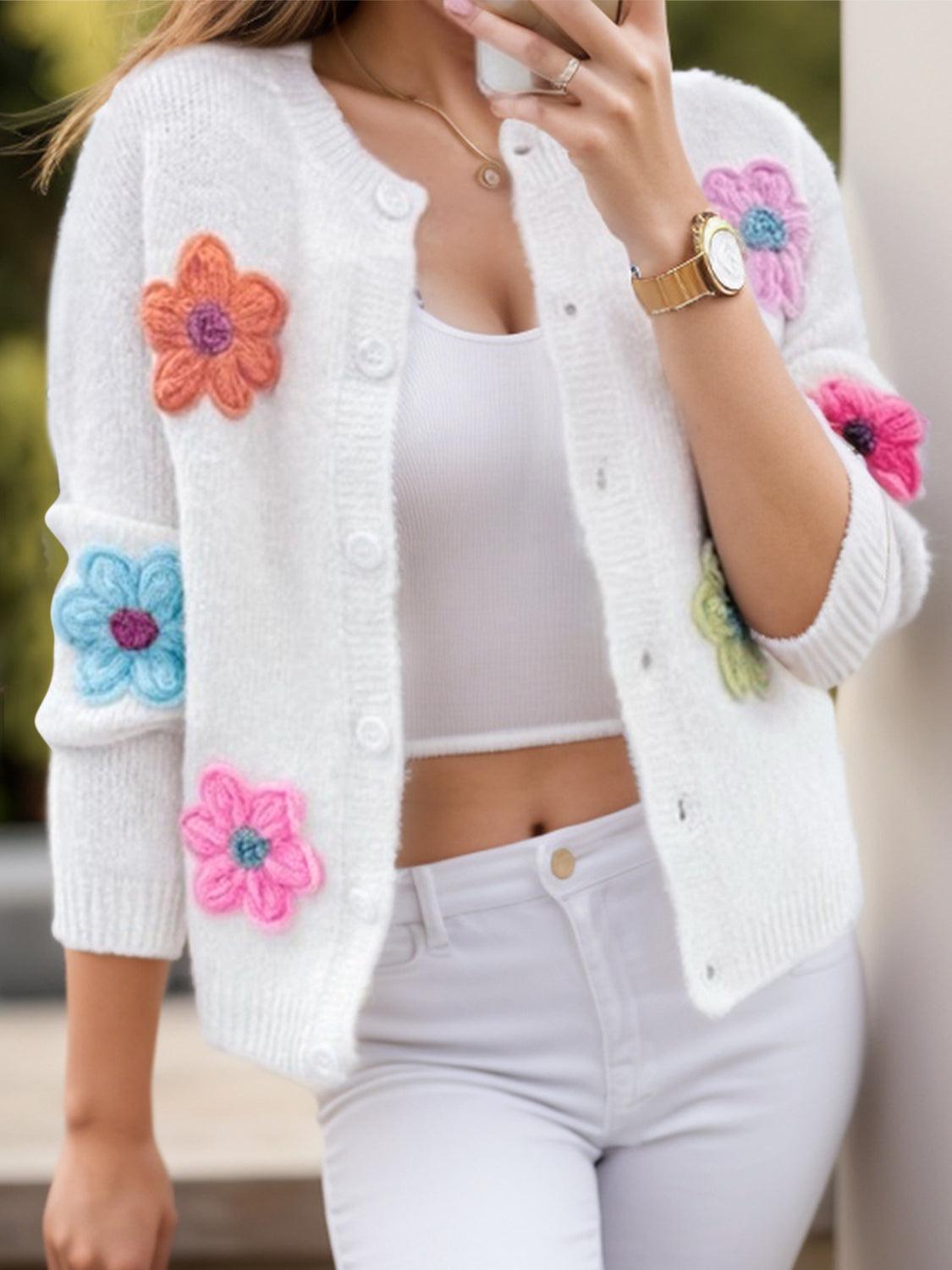 Flower Dropped Shoulder Long Sleeve Cardigan Carauana Store