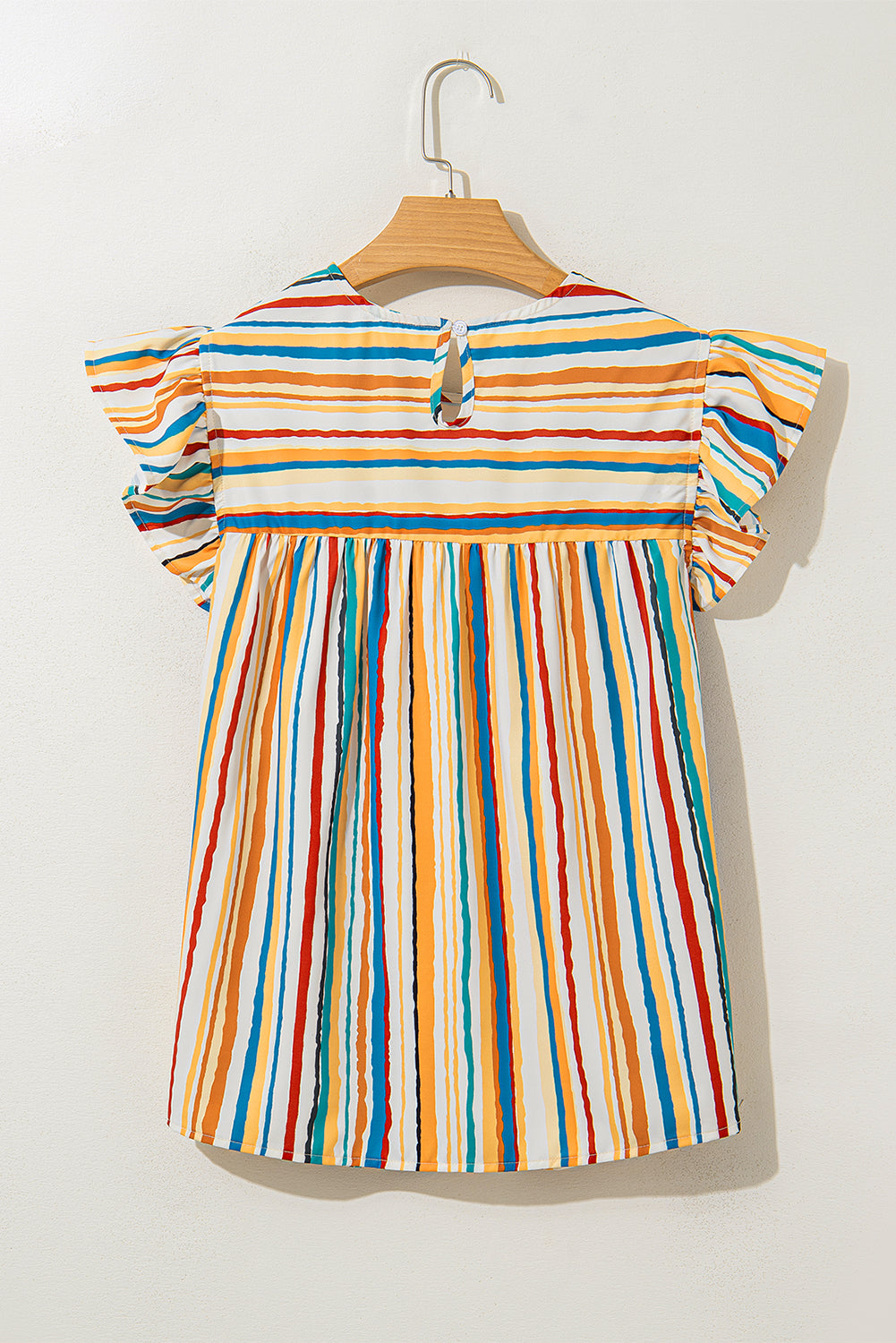 Multicolour Vibrant Stripes Printed Flutter Sleeve Babydoll Blouse