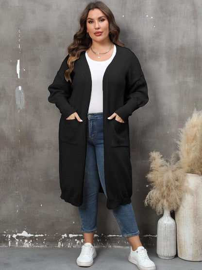 Plus Size Long Sleeve Pocketed Cardigan Carauana Store