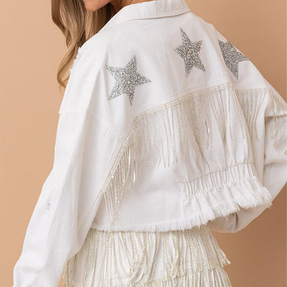 Distressed Raw Hem Dropped Shoulder Denim Jacket Carauana Store