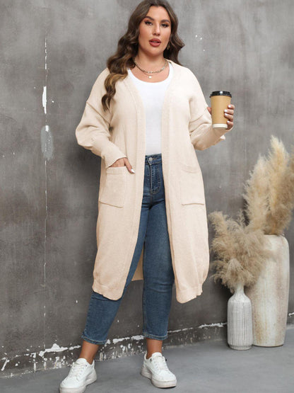 Plus Size Long Sleeve Pocketed Cardigan Carauana Store