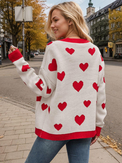 Heart Button Up Dropped Shoulder Long Sleeve Cardigan Carauana Store