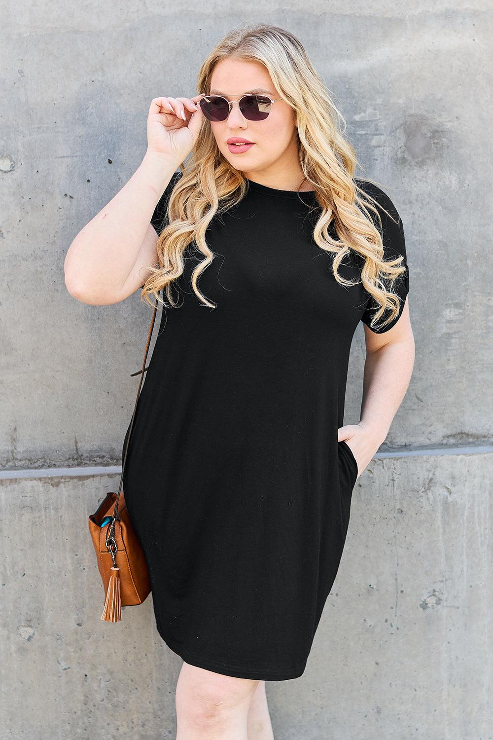 Basic Bae Full Size Round Neck Short Sleeve Dress with Pockets Carauana Store