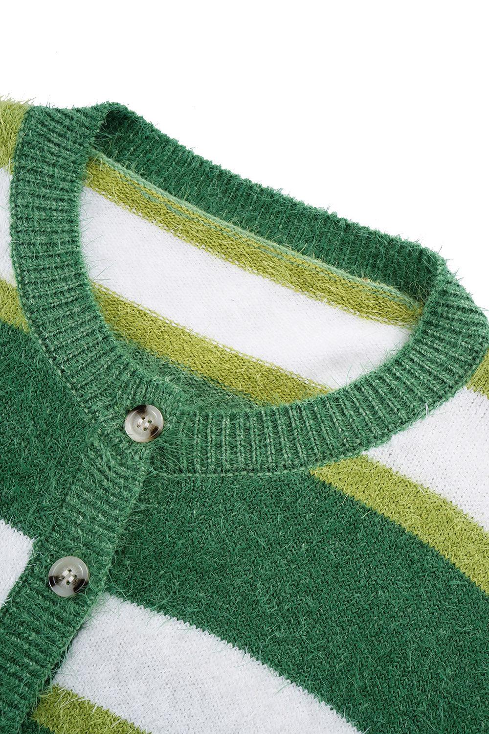 Striped Button Up Dropped Shoulder Cardigan Carauana Store