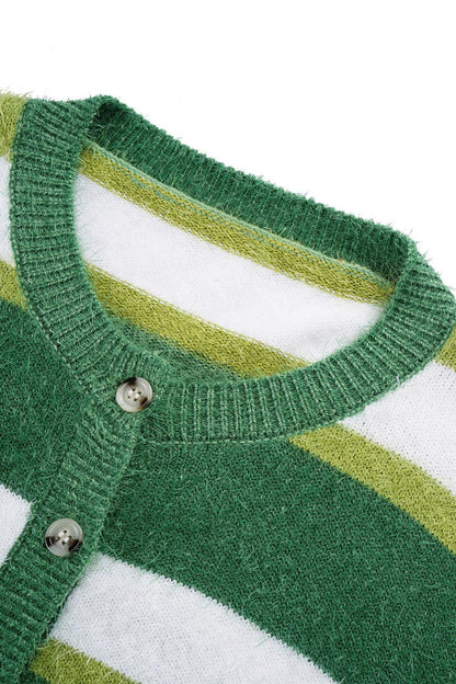 Striped Button Up Dropped Shoulder Cardigan Carauana Store