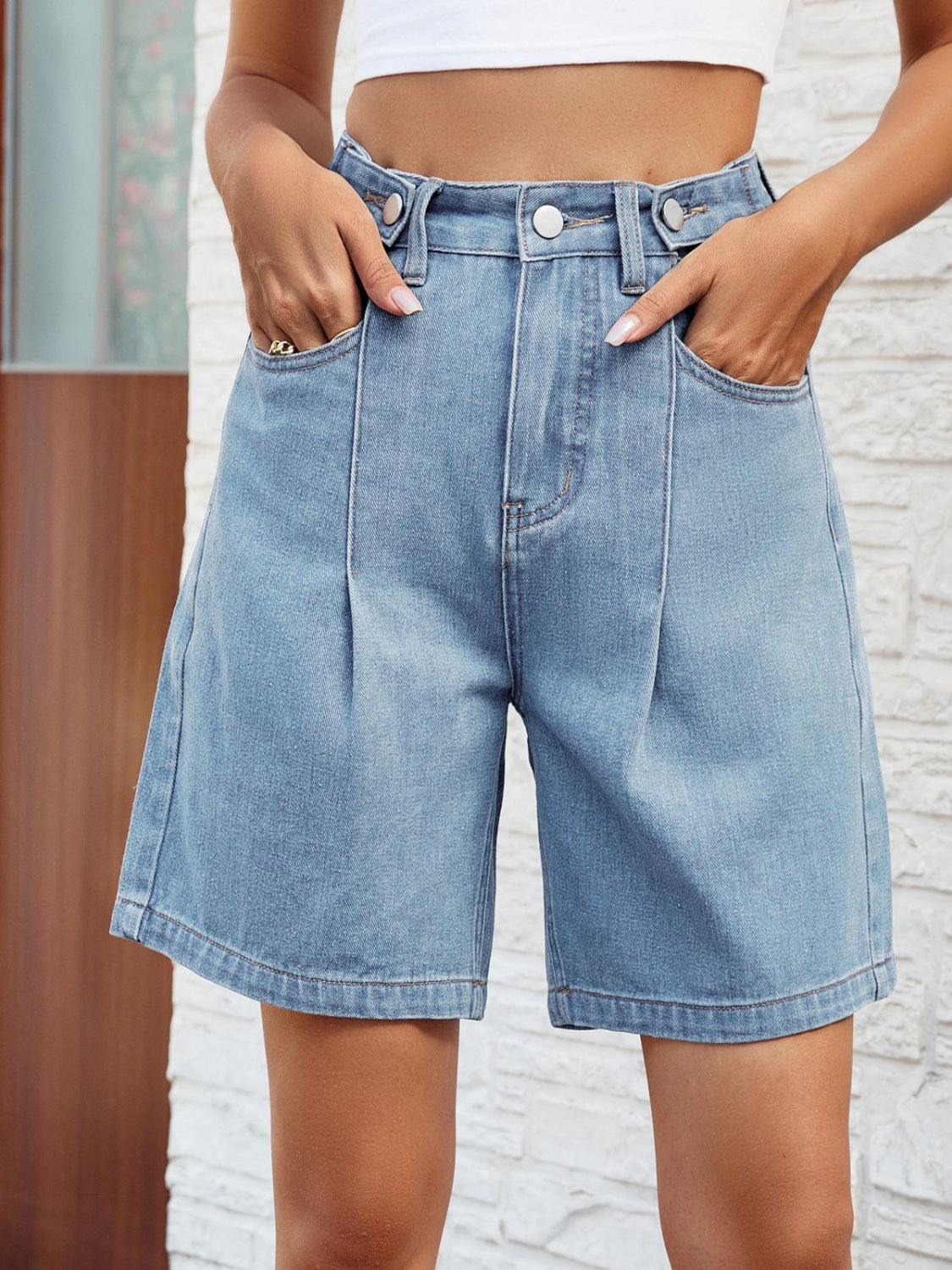 High Waist Denim Shorts with Pockets Carauana Store