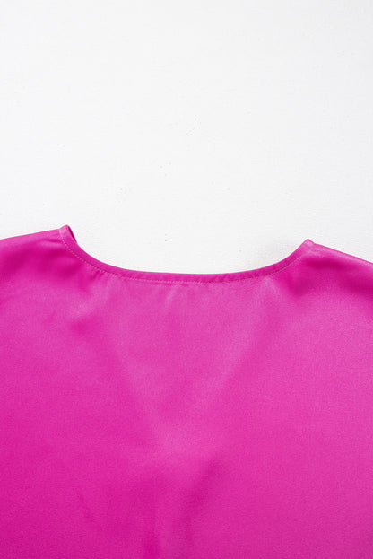 Bright Pink Silky V Neck Dolman Blouse