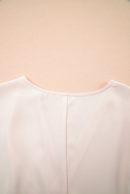 White Surplice V Neck Knotted Ruched Short Sleeve Peplum Blouse