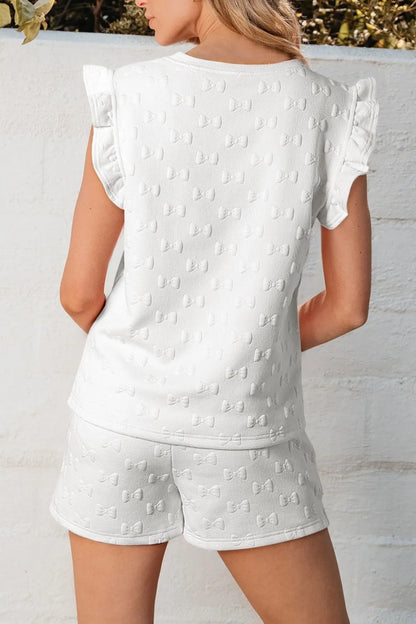 Bow Texture Round Neck Top and Shorts Set Carauana Store