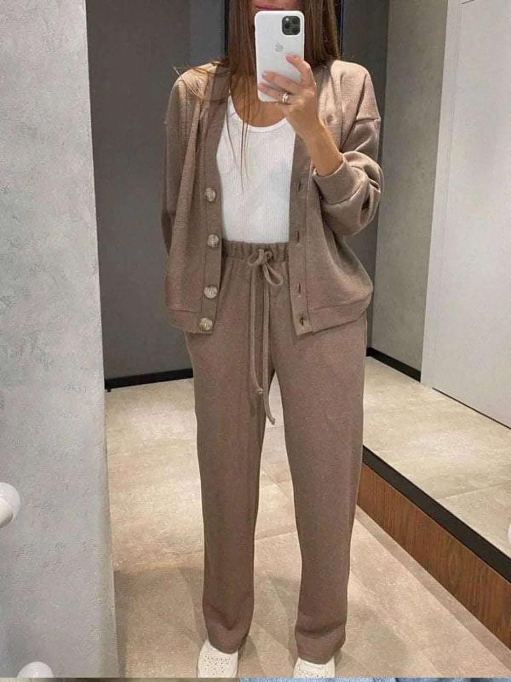 Full Size Button Up Long Sleeve Top and Pants Set Carauana Store