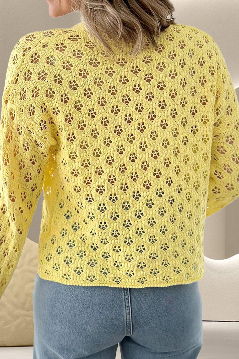 Openwork V-Neck Long Sleeve Cardigan Carauana Store