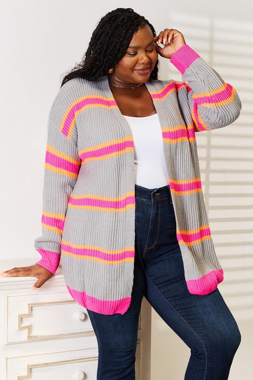 Woven Right Ribbed Long Sleeve Cardigan Carauana Store