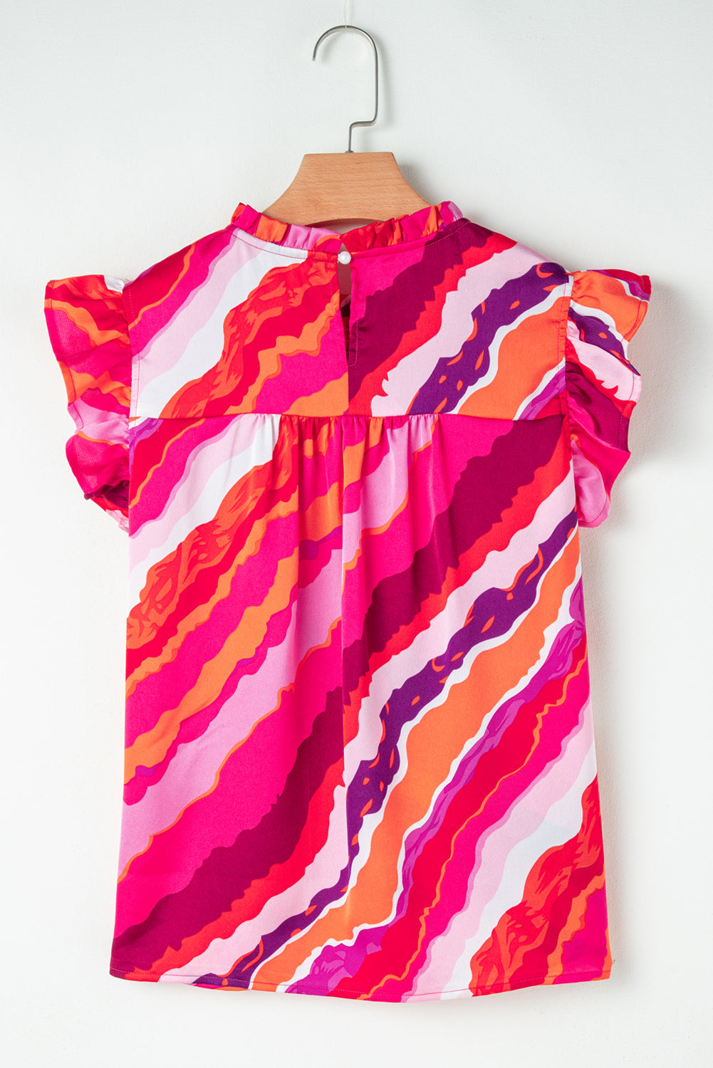 Rose Abstract Print Shirred Yoke Ruffled Blouse