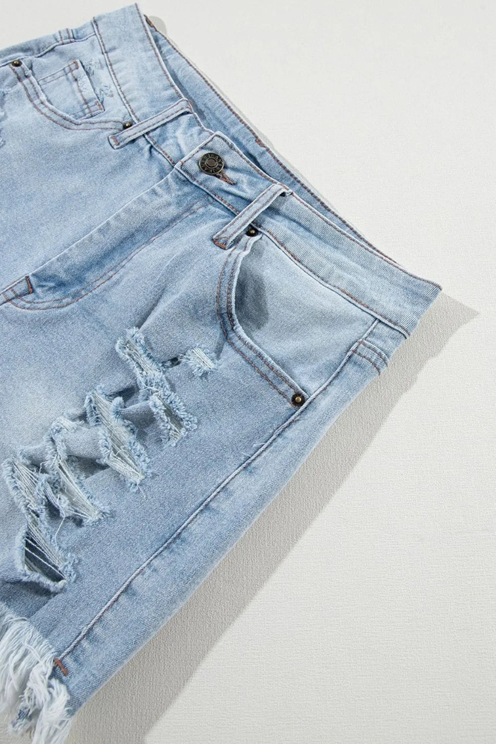 Distressed Raw Hem High Waist Denim Shorts Carauana Store