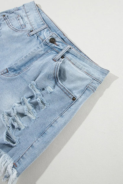 Distressed Raw Hem High Waist Denim Shorts Carauana Store