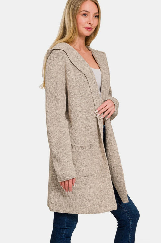 Zenana Hooded Open Front Sweater Cardigan Carauana Store