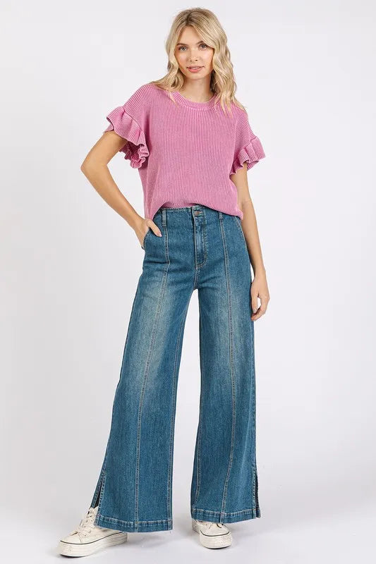 Mittoshop Medium Wash Seam Detail Wide Leg Denim Jeans Carauana Store