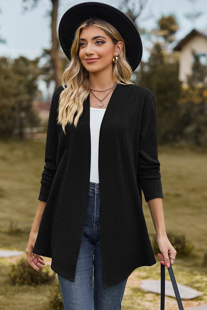 Textured Open Front Long Sleeve Cardigan Carauana Store