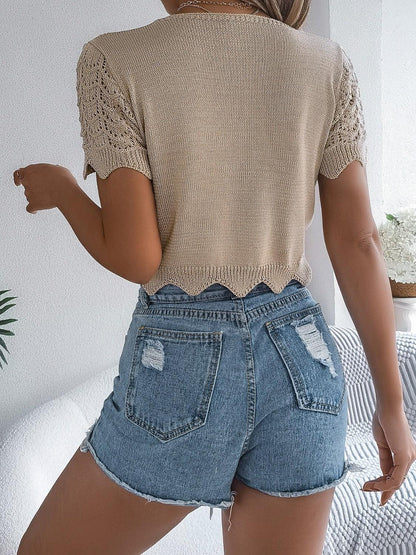 Tied Openwork Short Sleeve Cardigan Carauana Store