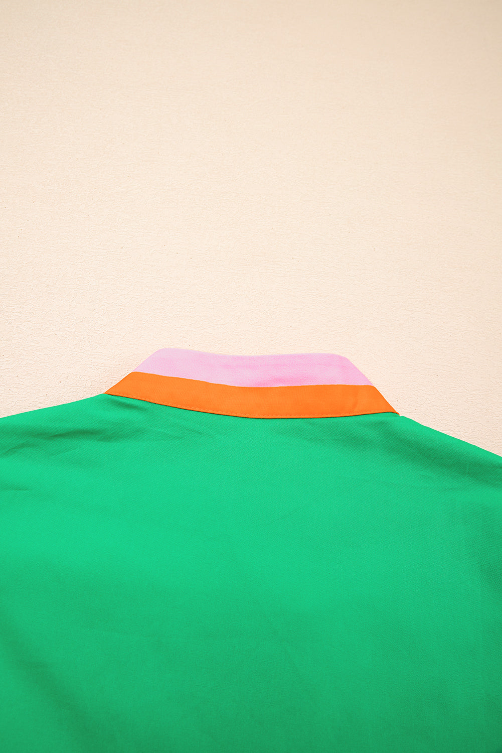 Bright Green Contrast Striped V Neck Collision Short Puff Sleeve Blouse