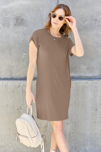 Basic Bae Full Size Round Neck Short Sleeve Dress with Pockets Carauana Store