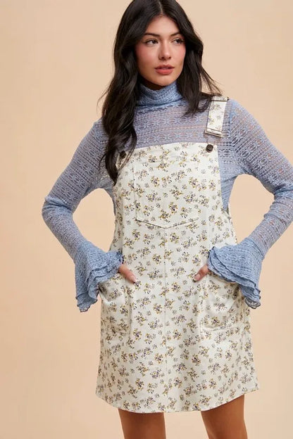 Annie Wear Stretch Ditsy Print Denim Overall Mini Dress Carauana Store