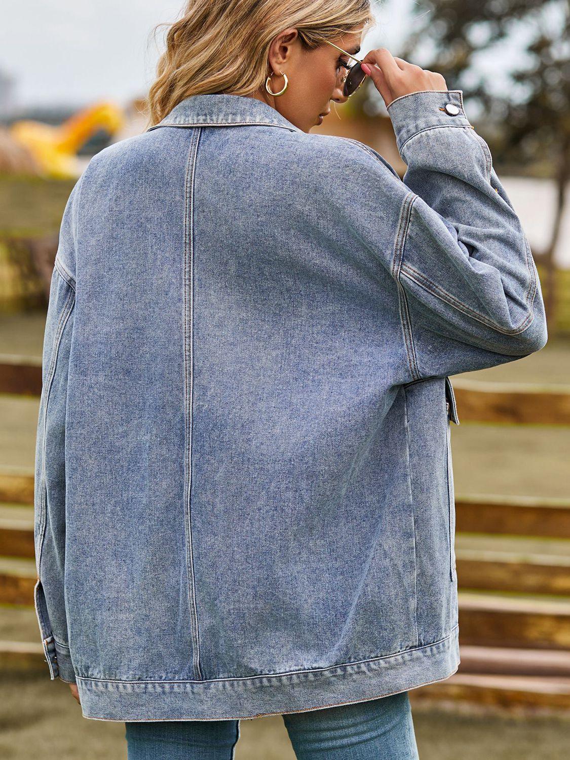 Dropped Shoulder Denim Jacket with Pockets Carauana Store