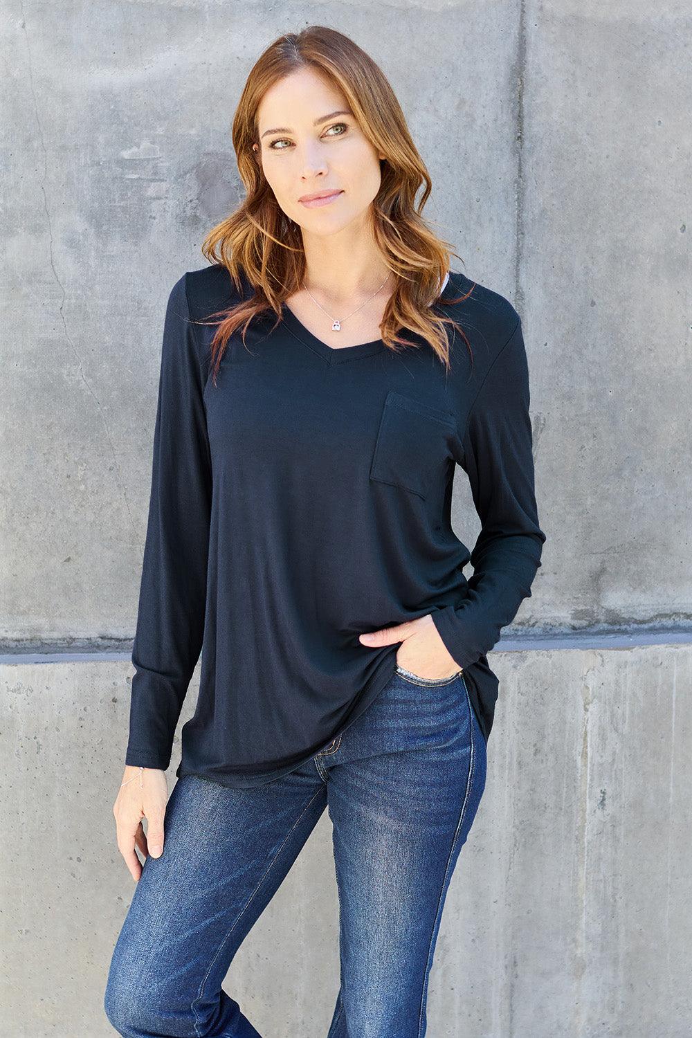 Basic Bae Full Size V-Neck Long Sleeve Top Carauana Store