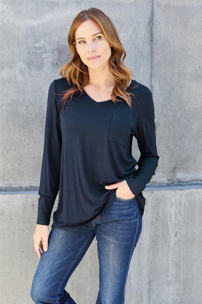 Basic Bae Full Size V-Neck Long Sleeve Top Carauana Store