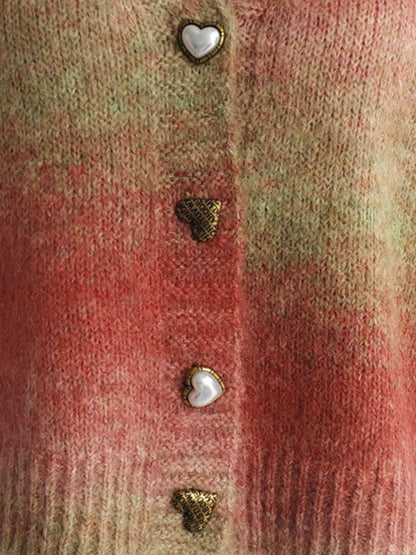 Gradient Heart Shape Button V-Neck Cardigan Carauana Store