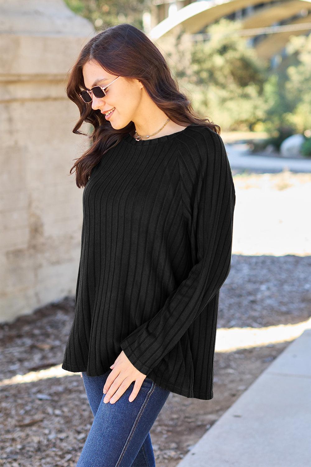 Basic Bae Full Size Ribbed Round Neck Long Sleeve Knit Top Carauana Store