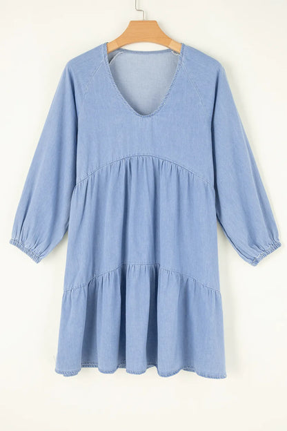 V-Neck Tiered Ruffled Hem Mini Dress Carauana Store