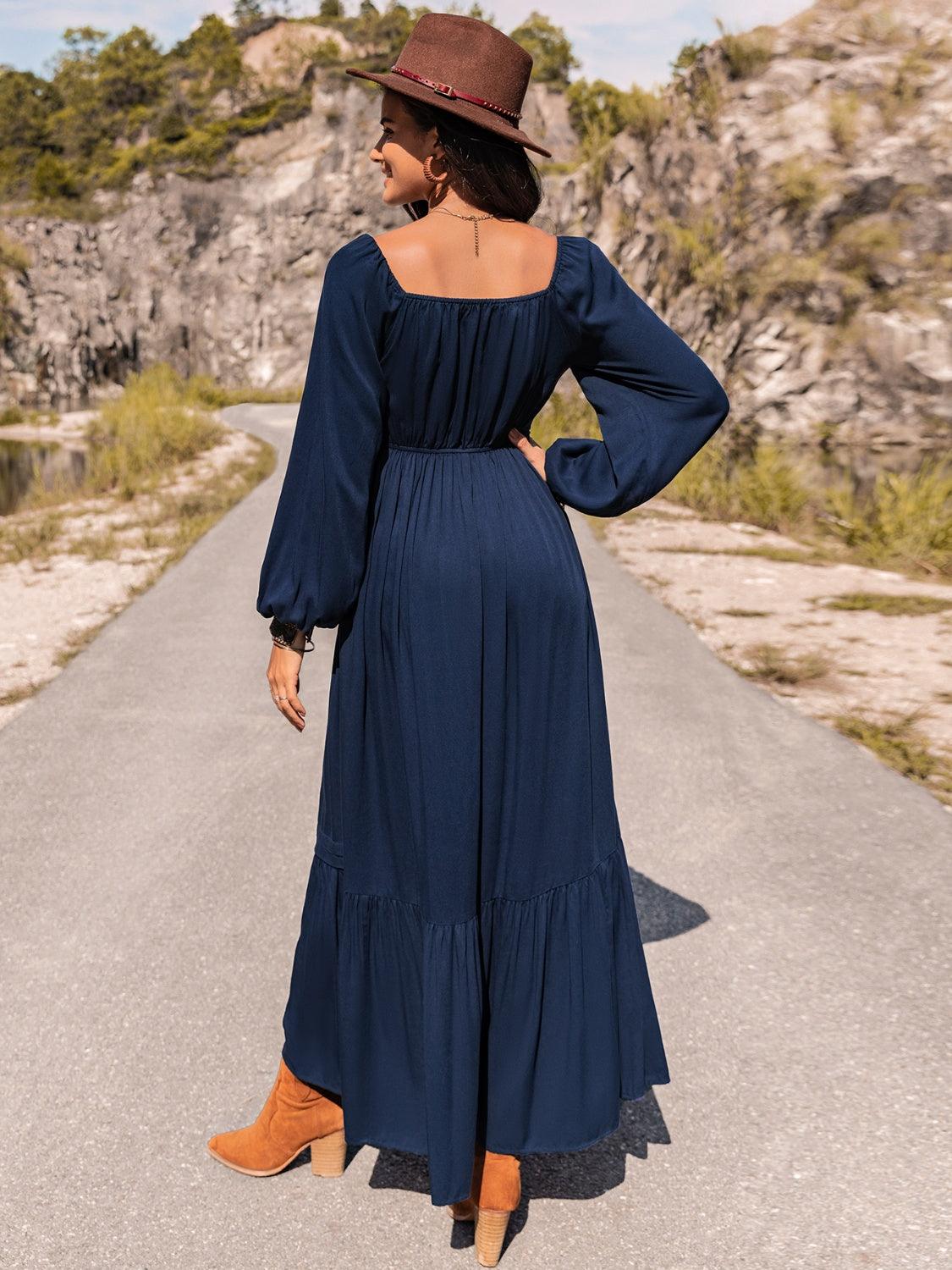 Long Sleeve Lace Trim Maxi Dress Carauana Store