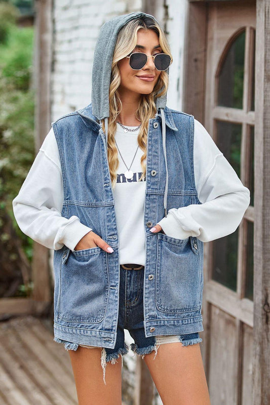 Sleeveless Denim Top with A Detachable Hood Carauana Store