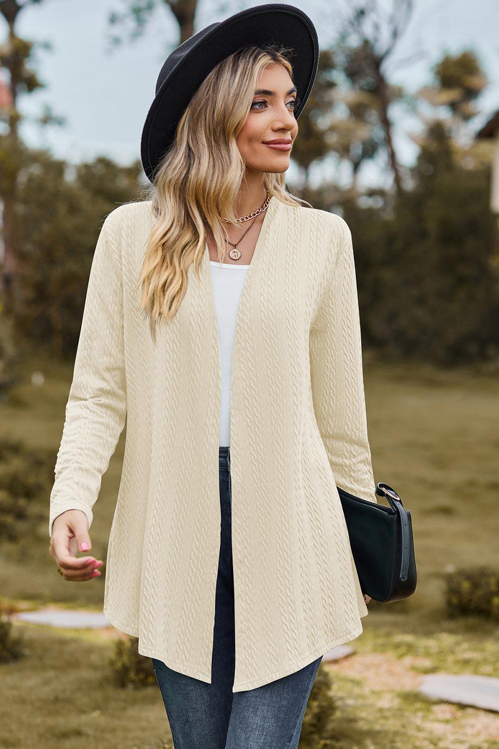 Textured Open Front Long Sleeve Cardigan Carauana Store