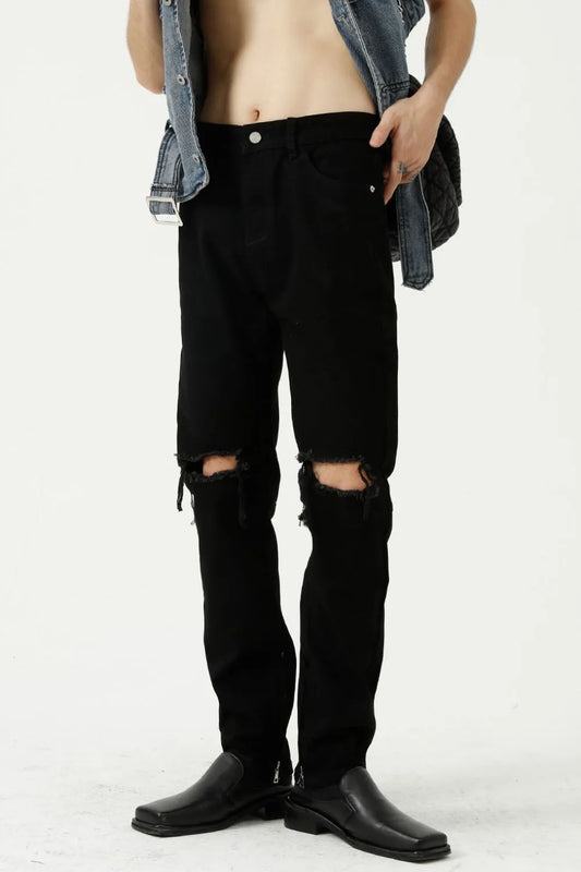 Distressed Mid Rise Jeans with Pockets Carauana Store