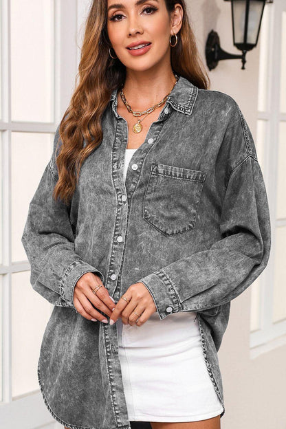 Button Up Dropped Shoulder Denim Top Carauana Store