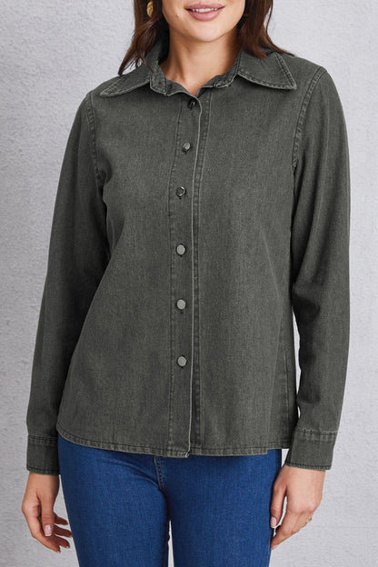Collared Neck Button Up Denim Top Carauana Store