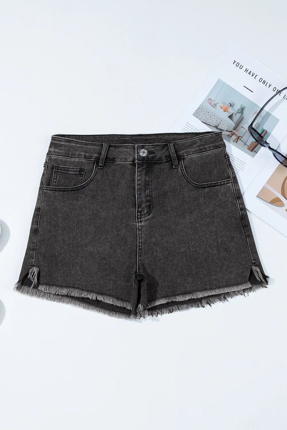 Raw Hem High Waist Denim Shorts Carauana Store