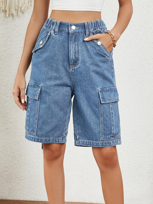 High Waist Denim Shorts with Pockets Carauana Store