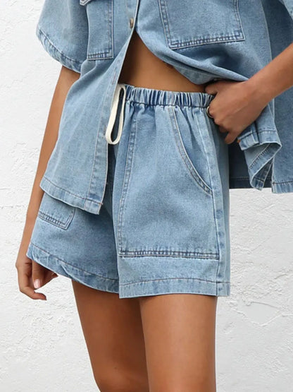 Elastic Waist Denim Shorts Carauana Store